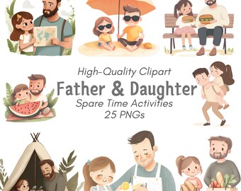 Father & Daughter Clipart Set: Watercolor Family Designs (25 PNGs)