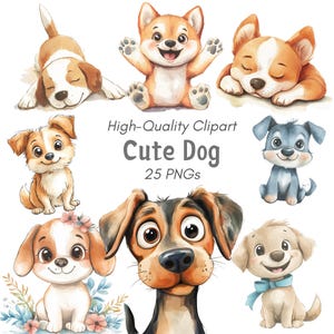 Watercolor Cartoon Dog Clipart, Cute Dog Clipart, Kitten Clip Art, Animal Sticker, Animal Clip Art