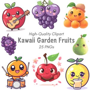 Clipart de frutas de jardim kawaii, clipart de frutas, clipart de maçã, frutas kawaii, frutas png, clipart de frutas, clipart de comida, aquarela de frutas, clipart