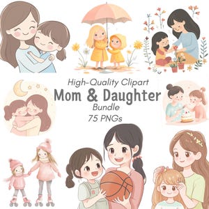 Clipart festa della mamma, Clipart mamma figlia, Madre e figlia, Clipart mamma, PNG digitale, Clipart figlia, Clipart famiglia, Regalo per la mamma