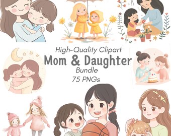 Mother's Day Clipart: Mom and Daughter PNG Graphics (Digital Download)