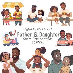 Clipartcollectie Black Dad, 25 charmante ontwerpen voor vader en dochter, ideaal voor doe-het-zelfkaarten, uitnodigingen en attente vadercadeaus, schattige png