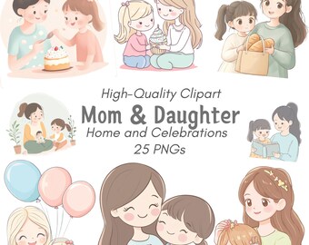 Mom and Daughter Clipart Set: Family Love Graphics (PNG)