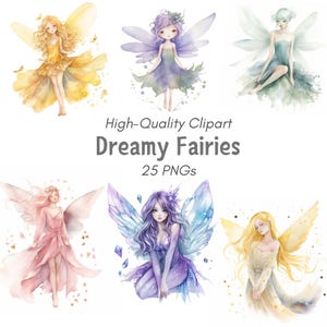 Clipart fata sognante, Clipart fata PNG, Clipart fate, Clipart principessa fata, Clip art digitale, Adesivo digitale, Clipart acquerello carino