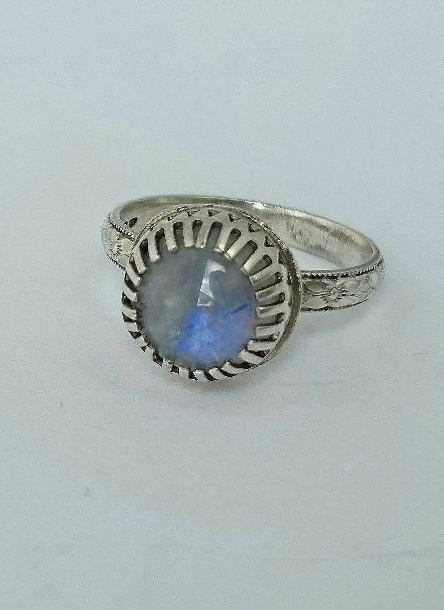 Sterling silver handmade moonstone ring hallmarked in Etsy