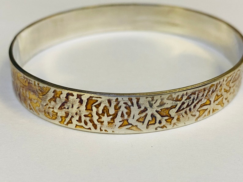 Sterling silver embossed print oxidised bangle Hallmarked in Edinburgh