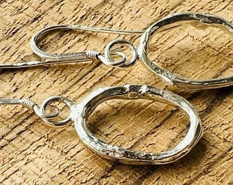Sterling silver oval twig drop earrings, hallmarked in Edinburgh