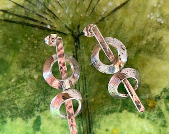 recycled sterling silver handmade drop earrings, hallmarked in Edinburgh