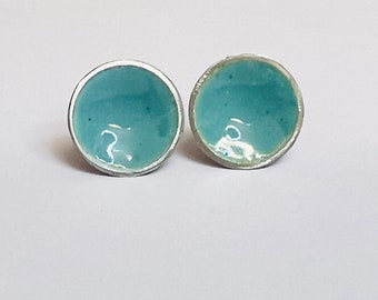 sterling silver aqua enamelled stud earrings