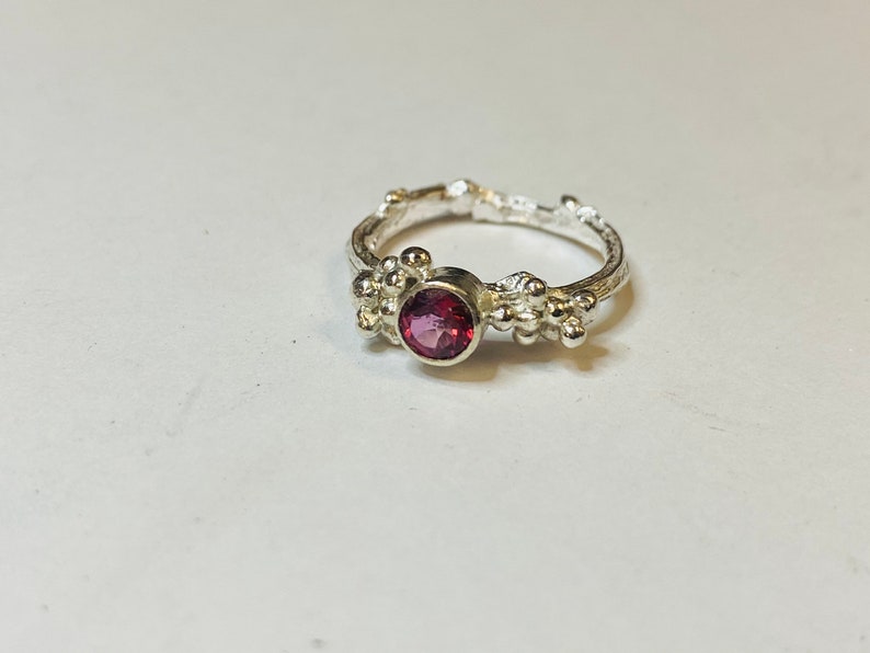 Sterling silver handmade twig effect pink topaz ring with granulation Hallmarked in Edinburgh