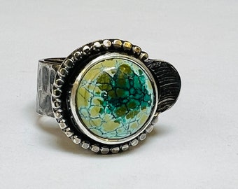 Sterling silver handmade hubei turquoise ring, hallmarked in Edinburgh