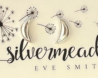 sterling silver handmade crescent moon stud earrings