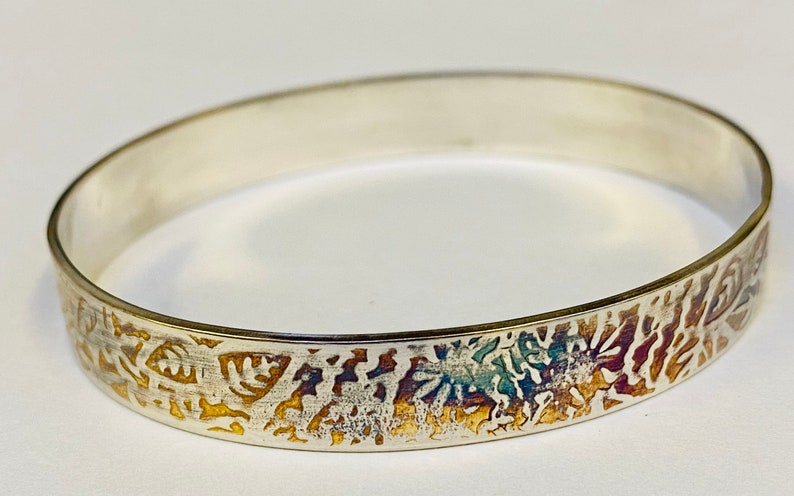 Sterling silver embossed print oxidised bangle Hallmarked in Edinburgh