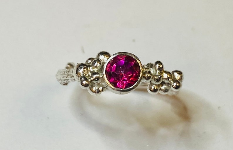 Sterling silver handmade twig effect pink topaz ring with granulation Hallmarked in Edinburgh