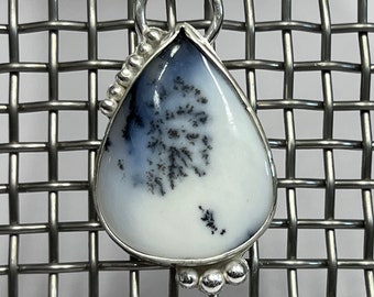 sterling silver handmade dendritic chalcedony necklace, Hallmarked in Edinburgh