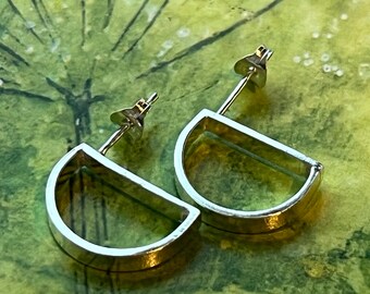 Sterling silver handmade half circle stud earrings, Hallmarked in Edinburgh