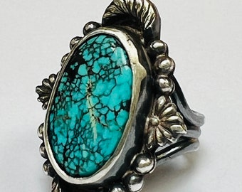sterling silver handmade turquoise ring, hallmarked in Edinburgh