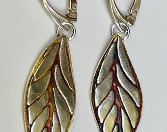 Sterling silver handmade leaf earrings, Hallmarked in Edinburgh