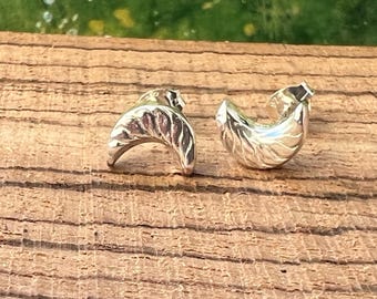 sterling silver wavy moon stud earrings, hallmarked in Edinburgh