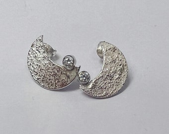 Sterling silver handmade crescent moons with 3mm cubic zirconias