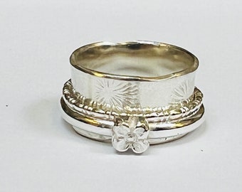 sterling silver handmade two band spinner ring, hallmarked in Edinburgh