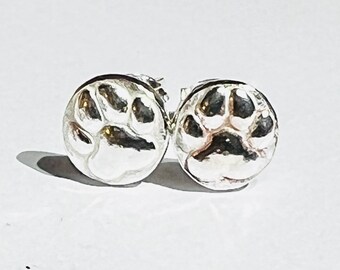 sterling silver paw print stud earrings