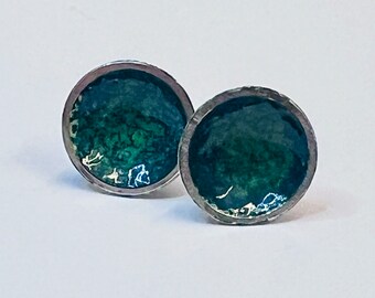 Sterling silver enamelled  domed stud's