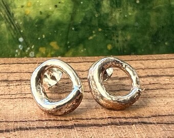 recycled sterling silver handmade organic form stud earrings. Hallmarked in Edinburgh