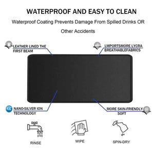 May include: A black mouse pad with a waterproof coating. The mouse pad is made of breathable fabric and has a leather lining. The mouse pad is easy to clean and can be rinsed, wiped, or spin-dried.