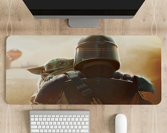 Alfombrilla de ratón Mandalorian con impresión personalizada y borde cosido para juegos