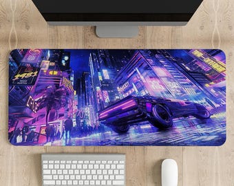 Cyberpunk City Desk Mat: Sci-Fi Gamer Mouse Pad
