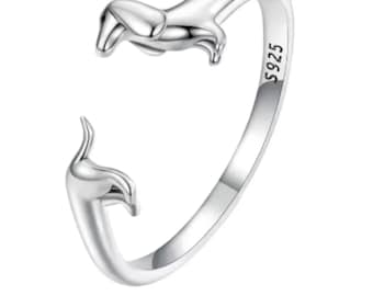 Dainty Dachshund Ring in Sterling Silver, Cute Dog Ring, Adjustable Ring, Minimalist Ring, Gift for Her, Gift for Women, Mothers Day Gift