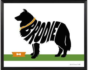 Personalized Collie Silhouette Print, New Puppy Gift, Collie Wall Art, Pet Memorial, Pet Loss Gift