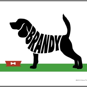 Personalized Beagle Silhouette Print, Gift for Dog Lover, Beagle Wall Art, Hunting Dog Art
