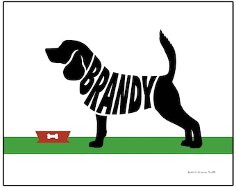 Personalized Beagle Silhouette Print, Gift for Dog Lover, Beagle Wall Art, Hunting Dog Art