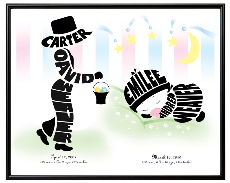 Little Boy with Baby Boy or Girl Nursery Decor Baby Shower Gift Personalized Big Brother with Baby Brother or Baby Sister Print