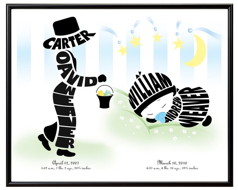 Little Boy with Baby Boy or Girl Nursery Decor Baby Shower Gift Personalized Big Brother with Baby Brother or Baby Sister Print