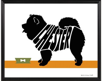 Personalized Chow Silhouette Print, Dog Name Art Print, Dog Memorial Gift