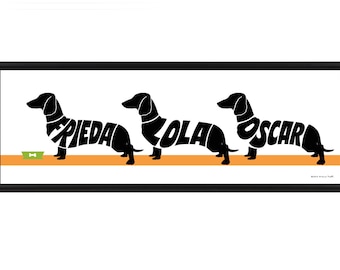 3 Dachshunds Personalized Print, 19x6.5 Unframed Dog Art, Dachshund Family Art