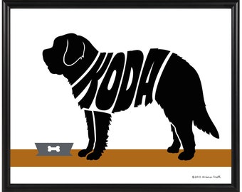 Personalized Saint Bernard Silhouette Print, Custom Dog Name Art, St. Bernard Memorial Gift