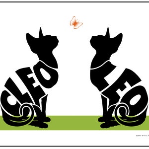 Personalized Pair of Sphynx Cats Print, Cat Silhouette Print, Sphynx Memorial Gift