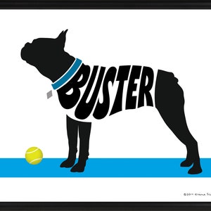 Personalized Boston Terrier Silhouette Print, Custom Terrier Gift, Unique Dog Wall Art, Dog Memorial Gift image 1