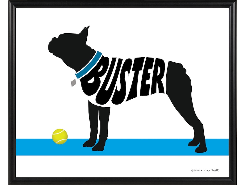 Personalized Boston Terrier Silhouette Print, Custom Terrier Gift, Unique Dog Wall Art, Dog Memorial Gift image 1