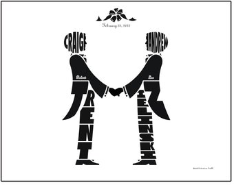 Personalized Wedding Print for Gay Couple, Same-Sex, LGBTQ Engagement, Gift for Grooms