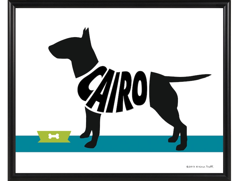 Terrier Wall Art Framed 8x10 Dog Name Art Personalized Bull Terrier Silhouette Print