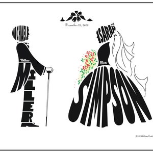 Personalized Wedding Silhouette Print, Bride and Groom Art, Anniversary Gift, Bridal Shower Gift, Wedding Gift, Wedding Decoration