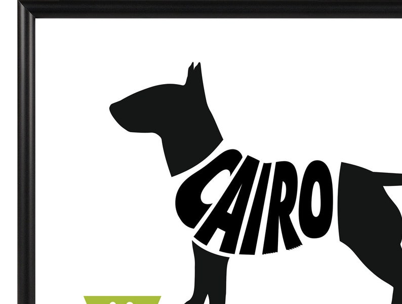 Terrier Wall Art Framed 8x10 Dog Name Art Personalized Bull Terrier Silhouette Print