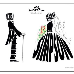 Personalized Wedding Gift, Custom Bride and Groom Silhouette Print with Couples Full Names Anniversary Date