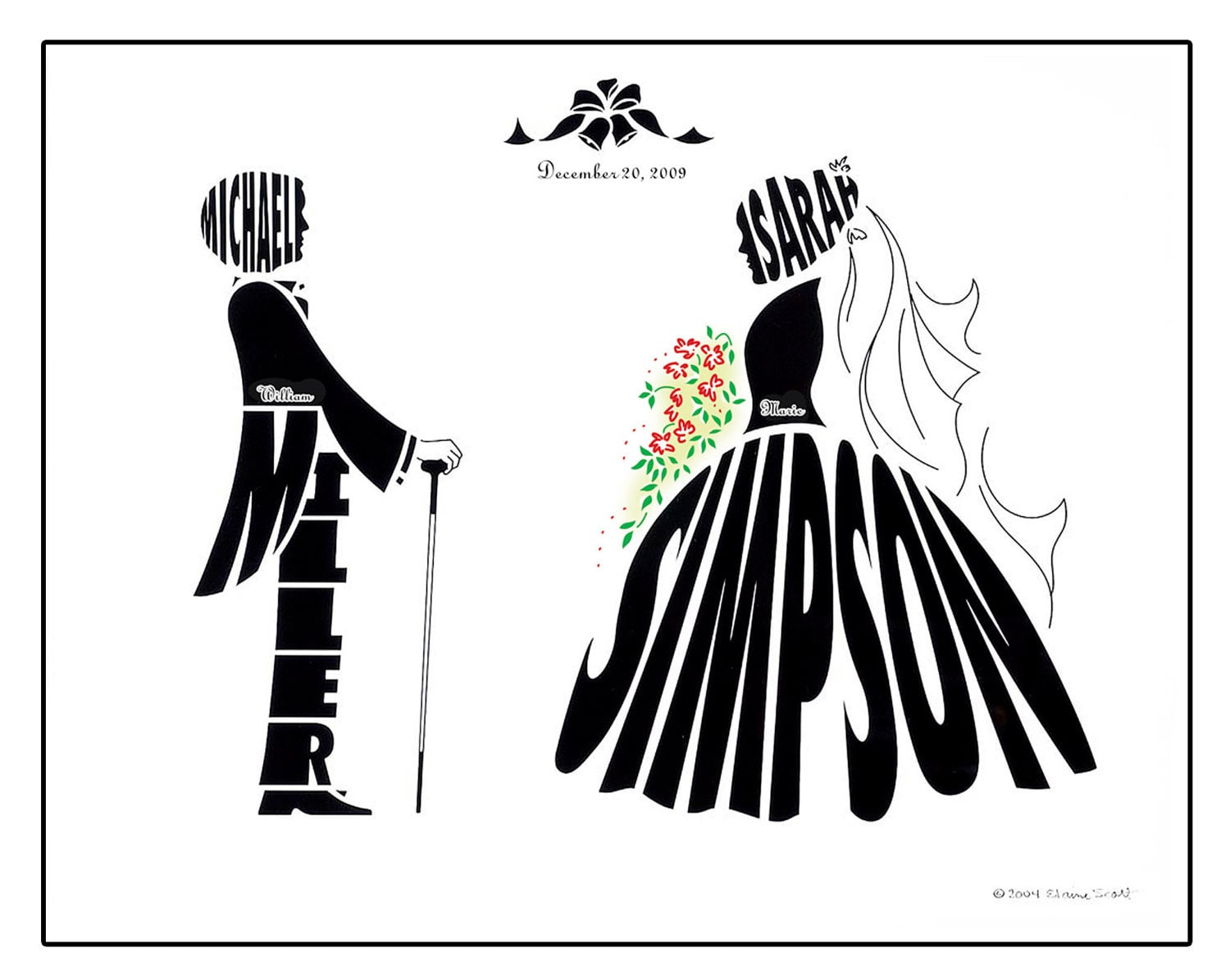 Personalized Wedding Gift, Custom Bride and Groom Silhouette Print with Couples Full Names Anniversary Date