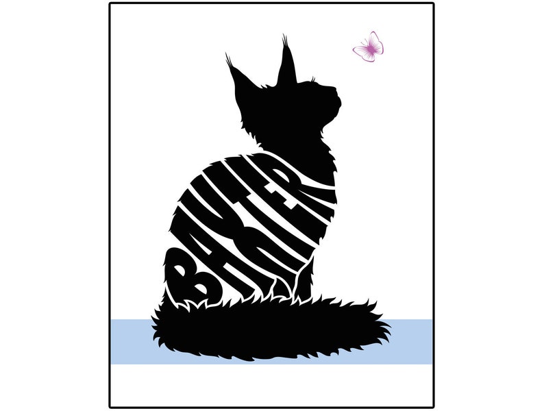 Personalized Cat Silhouette Print Short Haired Cat Long Etsy